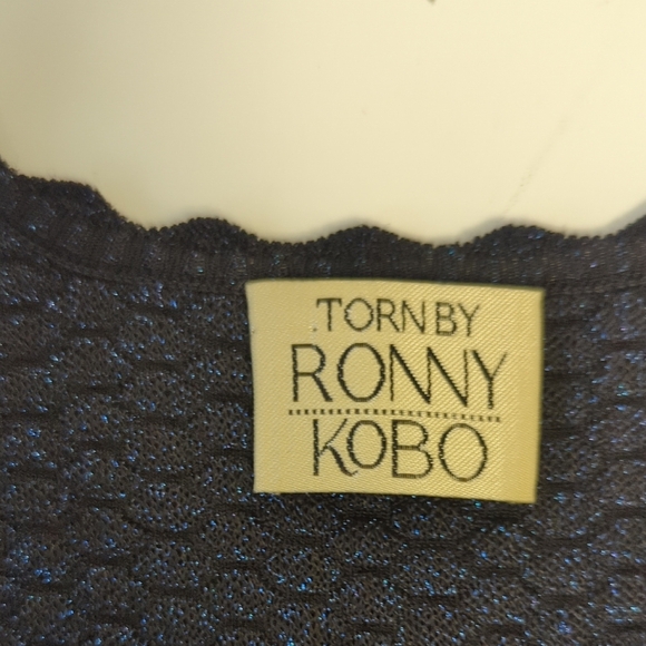 00082 Torn Ronny Kobo Knit A Line Dress Black Blue size Small fall spring preppy - Picture 7 of 9